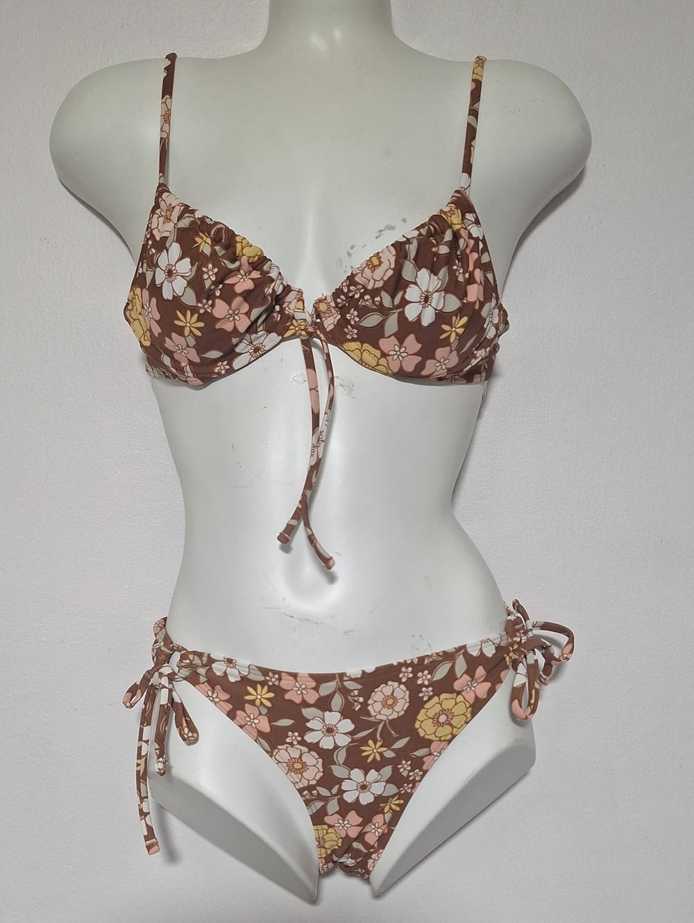 Hollister Brown Floral Bikini Set with Yellow & Pink Flowers